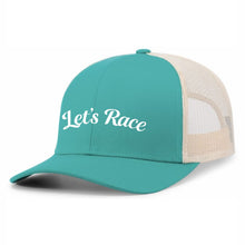 Load image into Gallery viewer, PACIFIC HEADWEAR TRUCKER SNAPBACK HAT - #104C - LET'S RACE - EMB FULL FRONT