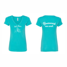 Load image into Gallery viewer, WOMEN'S V-NECK TSHIRT - 1540 - LET'S RACE - HP "HOUSEWORK CAN WAIT"